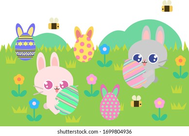 Easter eggs and rabbit background illustration