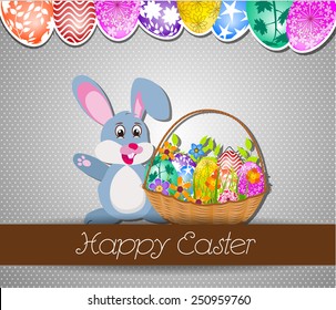 The Easter with eggs, rabbit  and basket