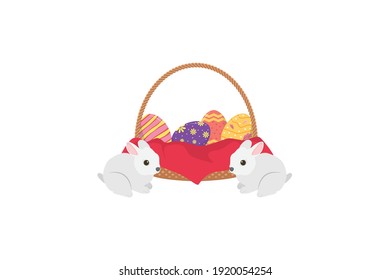 Easter Eggs Rabbit Basket Vector Icon