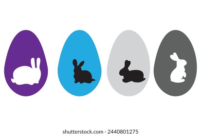 Huevos de Pascua e icono de cabeza de conejo conjunto aislado en fondo blanco ilustración vectorial. Lindo personaje de dibujos animados.