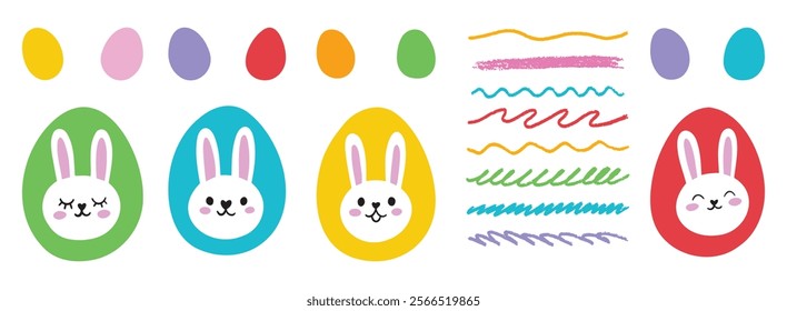 Easter eggs with rabbit head icon cute cartoon set isolated on white background vector illustration. Rabbit character. Vector illustration