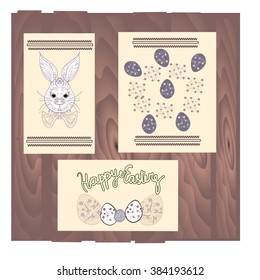Easter eggs and rabbit on wood background with blank card.vector