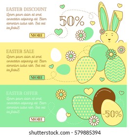 Easter eggs and rabbit, Easter sale vector illustration. Colorful set of line design.