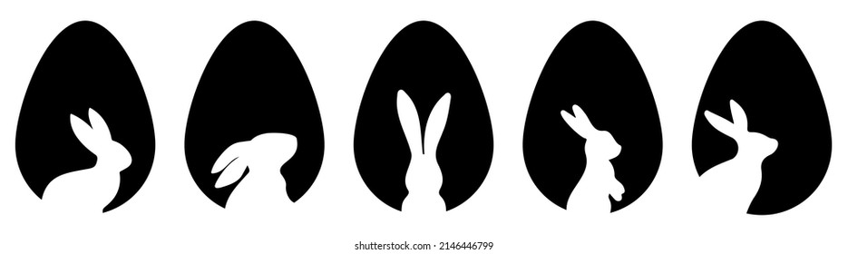 Easter eggs with rabbit silhouette. Vector illustration isolated on white background