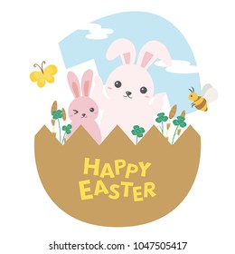 Easter eggs and rabbits vector illustration.