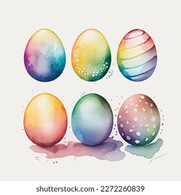 Easter eggs rainbow color watercolor isolated, colorful