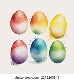 Easter eggs rainbow color watercolor isolated, colorful