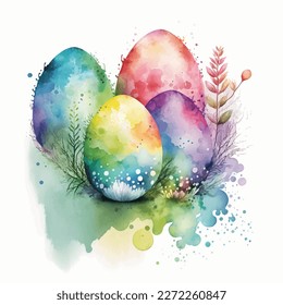 Easter eggs rainbow color watercolor isolated, colorful