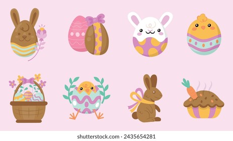 Easter Eggs with Realistic Ornamen. Vector Happy Ester Icons Set