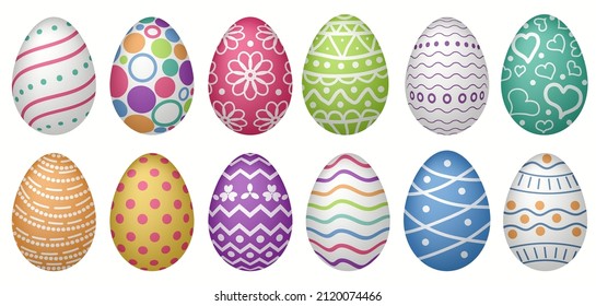 Easter Eggs with Realistic ornament pattern, Vector