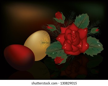 Easter eggs with red rose, vector illustration
