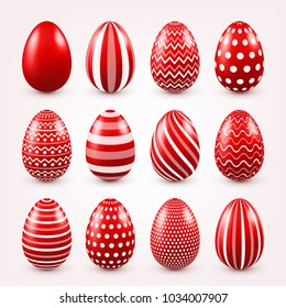 Easter eggs red set. Spring. Holidays in April. Gift. Seasonal celebration.Egg hunt. Sunday.