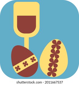 Easter eggs with red wine in glass, illustration, vector on a white background.