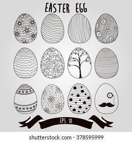 Easter eggs with ribbon background the pattern for coloring book. Vector