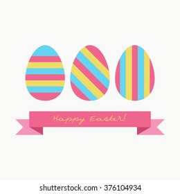 Easter eggs with ribbon. Greeting card design