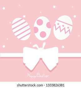 Easter eggs with ribbon on pink background