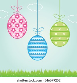 Easter eggs with ribbons.
