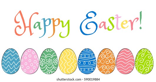 Easter eggs row and greetings Happy Easter