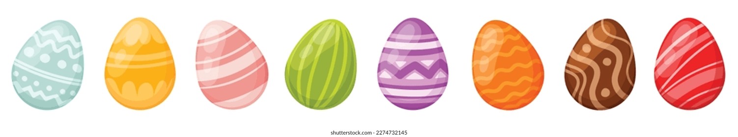 Easter eggs in a row multi-colored with a print. Seamless border easter eggs