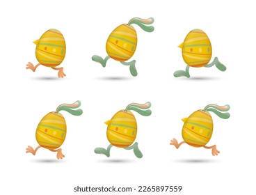 Easter eggs running with combination of beaks and legs of chicks, ears and legs of bunnies painted with lines set