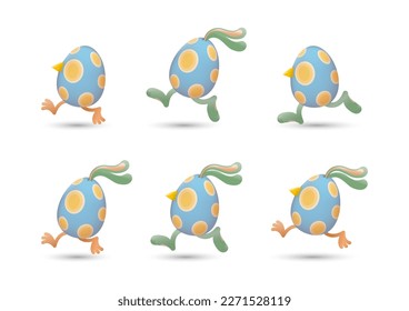 Easter eggs running with combination of beaks and legs of chicks, ears and legs of bunnies painted with ovals set