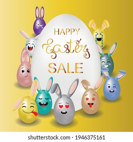 Easter eggs sale. Set of Easter emotion icons. Icons, stickers in the form of eggs. Vector illustration.