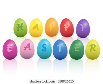 Easter eggs saying HAPPY EASTER. Isolated vector illustration on white background.