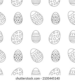 Easter eggs seamles pattern in doodle style, vector illustration. Celebration background for print and design. Outline egg for paint and decoration on white background. Traditional religious holiday