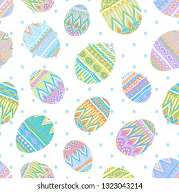 Easter Eggs Seamless Background, Doodle Ornate Easter Eggs Seamless Pattern, Happy Easter Vector Illustration