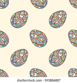 Easter eggs seamless pattern. Abstract holidays vector background in modern style. Hand drawn colorful ornament texture for wallpaper, wrapping, textile design, fabric.