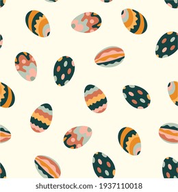 Easter eggs seamless pattern. Boho style. Vector illustration.