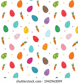 Easter eggs seamless pattern. Seamless pattern with eggs and carrots. Easter eggs for Easter holidays design concept.