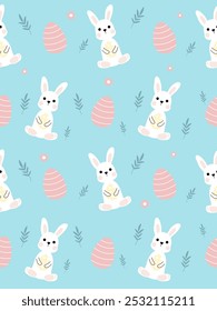 Easter eggs seamless pattern, color pastel, rabit.