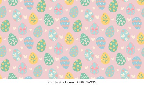 Easter eggs seamless pattern. Colorful pastel painting eggs background.