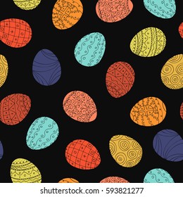 Easter eggs - seamless pattern. Colorful background. Hand drawn illustration.