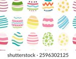 Easter eggs seamless pattern. Cute painted Easter eggs pattern. Stock vector holiday illustration isolated on a white background.