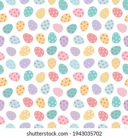 Easter eggs seamless pattern. Decorated Easter eggs on a white background. Design for textiles, packaging, wrappers, greeting cards, paper, printing. Vector illustration