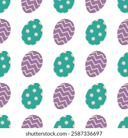 Easter eggs seamless pattern. Decorative eggs with polka dots and zigzag. Vector illustration for packaging, wrapping paper, kitchen textile, greeting card