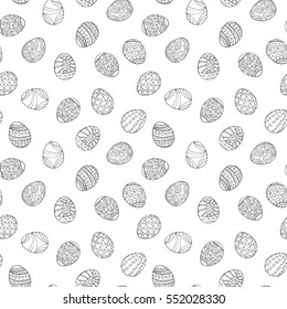 Easter eggs seamless pattern in doodle style. Hand drawn vector illustration.