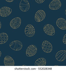 Easter eggs seamless pattern in doodle style. Luxury hand drawn background.