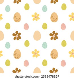 Easter eggs Seamless pattern with flowers, different eggs and flowers pattern, floral pattern