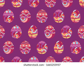 Easter eggs seamless pattern. Happy Easter festive eggs with doodle pattern. Vector illustration