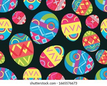 Easter eggs seamless pattern. Happy Easter festive eggs with doodle pattern. Vector illustration