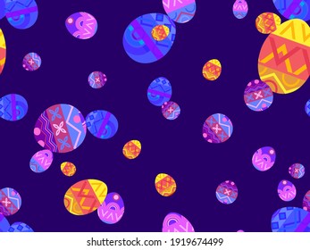Easter eggs seamless pattern. Happy Easter background. Multi colored Easter eggs with a pattern. Festive background for banners, printing on paper, wrapper. Vector illustration