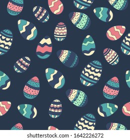 Easter eggs seamless pattern. for holidays design concept with lettering Happy Easter. hand drawing. for Wallpaper, Textile, Fabric and Paper.
