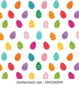 Easter eggs seamless pattern. Easter eggs for Easter holidays design concept. Vector illustration of Easter pattern on a white background.