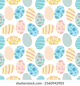 Easter eggs seamless pattern. Leopard, stripes, doodles. Hand made vector image. 