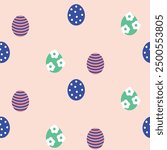 Easter eggs seamless pattern for on a cream beige background. Fun eggs with flowers in pastel colors. Spring Easter holidays pattern for wrapping paper, textile, wallpaper