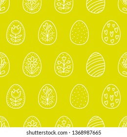 Easter eggs seamless pattern with on green background Perfect vector pattern in line style can be used for wrapping paper, holidays background