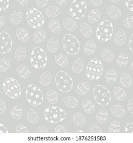 Easter eggs seamless pattern on stroke outline. Easter holiday background for printing, wallpaper or fabric.